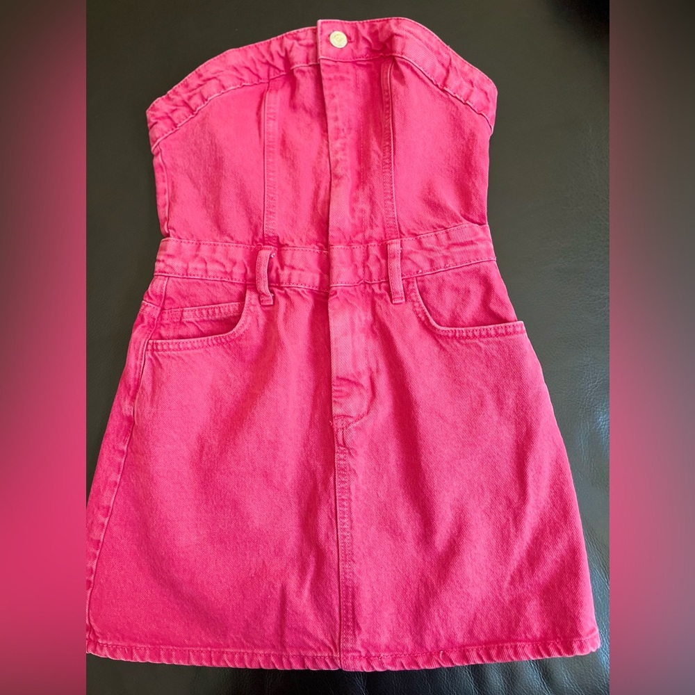 Zara, Red Denim Strapless Dress